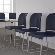 HERCULES Series 880 lb. Capacity Navy Full Back Contoured Stack Chair with Gray Powder Coated Sled Base, RUT-238A-NY-GG