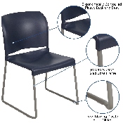 HERCULES Series 880 lb. Capacity Navy Full Back Contoured Stack Chair with Gray Powder Coated Sled Base, RUT-238A-NY-GG