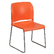 HERCULES Series 880 lb. Capacity Orange Full Back Contoured Stack Chair with Gray Powder Coated Sled Base, RUT-238A-OR-GG