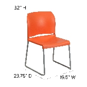 HERCULES Series 880 lb. Capacity Orange Full Back Contoured Stack Chair with Gray Powder Coated Sled Base, RUT-238A-OR-GG