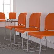 HERCULES Series 880 lb. Capacity Orange Full Back Contoured Stack Chair with Gray Powder Coated Sled Base, RUT-238A-OR-GG