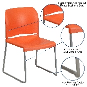 HERCULES Series 880 lb. Capacity Orange Full Back Contoured Stack Chair with Gray Powder Coated Sled Base, RUT-238A-OR-GG