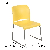 HERCULES Series 880 lb. Capacity Yellow Full Back Contoured Stack Chair with Gray Powder Coated Sled Base, RUT-238A-YL-GG