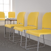 HERCULES Series 880 lb. Capacity Yellow Full Back Contoured Stack Chair with Gray Powder Coated Sled Base, RUT-238A-YL-GG
