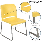 HERCULES Series 880 lb. Capacity Yellow Full Back Contoured Stack Chair with Gray Powder Coated Sled Base, RUT-238A-YL-GG