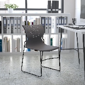 HERCULES Series 661 lb. Capacity Gray Full Back Stack Chair with Black Powder Coated Frame, RUT-438-GY-GG
