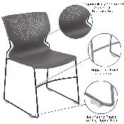 HERCULES Series 661 lb. Capacity Gray Full Back Stack Chair with Black Powder Coated Frame, RUT-438-GY-GG