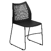HERCULES Series 661 lb. Capacity Black Stack Chair with Air-Vent Back and Black Powder Coated Sled Base, RUT-498A-BLACK-GG