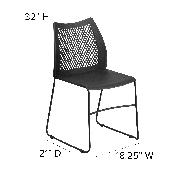 HERCULES Series 661 lb. Capacity Black Stack Chair with Air-Vent Back and Black Powder Coated Sled Base, RUT-498A-BLACK-GG