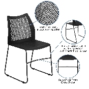 HERCULES Series 661 lb. Capacity Black Stack Chair with Air-Vent Back and Black Powder Coated Sled Base, RUT-498A-BLACK-GG