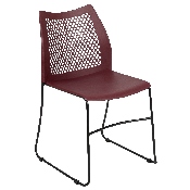 HERCULES Series 661 lb. Capacity Burgundy Stack Chair with Air-Vent Back and Black Powder Coated Sled Base, RUT-498A-BY-GG