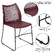 HERCULES Series 661 lb. Capacity Burgundy Stack Chair with Air-Vent Back and Black Powder Coated Sled Base, RUT-498A-BY-GG