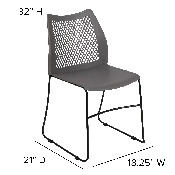 HERCULES Series 661 lb. Capacity Gray Stack Chair with Air-Vent Back and Black Powder Coated Sled Base, RUT-498A-GY-GG