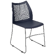 HERCULES Series 661 lb. Capacity Navy Stack Chair with Air-Vent Back and Gray Powder Coated Sled Base, RUT-498A-NY-GG