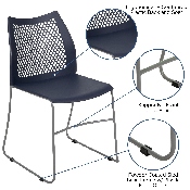 HERCULES Series 661 lb. Capacity Navy Stack Chair with Air-Vent Back and Gray Powder Coated Sled Base, RUT-498A-NY-GG