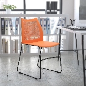 HERCULES Series 661 lb. Capacity Orange Stack Chair with Air-Vent Back and Black Powder Coated Sled Base, RUT-498A-ORANGE-GG
