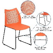 HERCULES Series 661 lb. Capacity Orange Stack Chair with Air-Vent Back and Black Powder Coated Sled Base, RUT-498A-ORANGE-GG