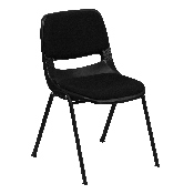 HERCULES Series 880 lb. Capacity Black Padded Ergonomic Shell Stack Chair with Black Frame, RUT-EO1-01-PAD-GG
