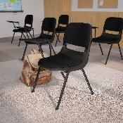 Black Padded Ergonomic Shell Chair with Right Handed Flip-Up Tablet Arm, RUT-EO1-01-PAD-RTAB-GG