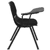 Black Padded Ergonomic Shell Chair with Right Handed Flip-Up Tablet Arm, RUT-EO1-01-PAD-RTAB-GG