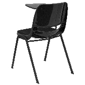 Black Padded Ergonomic Shell Chair with Right Handed Flip-Up Tablet Arm, RUT-EO1-01-PAD-RTAB-GG