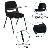 Black Padded Ergonomic Shell Chair with Right Handed Flip-Up Tablet Arm, RUT-EO1-01-PAD-RTAB-GG