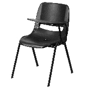 Black Ergonomic Shell Chair with Left Handed Flip-Up Tablet Arm, RUT-EO1-BK-LTAB-GG