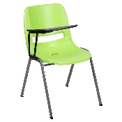 Green Ergonomic Shell Chair with Right Handed Flip-Up Tablet Arm, RUT-EO1-GN-RTAB-GG