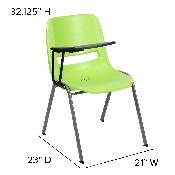 Green Ergonomic Shell Chair with Right Handed Flip-Up Tablet Arm, RUT-EO1-GN-RTAB-GG