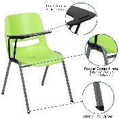 Green Ergonomic Shell Chair with Right Handed Flip-Up Tablet Arm, RUT-EO1-GN-RTAB-GG