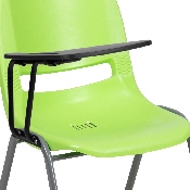 Green Ergonomic Shell Chair with Right Handed Flip-Up Tablet Arm, RUT-EO1-GN-RTAB-GG