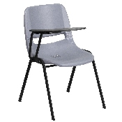 Gray Ergonomic Shell Chair with Right Handed Flip-Up Tablet Arm, RUT-EO1-GY-RTAB-GG
