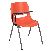 Orange Ergonomic Shell Chair with Right Handed Flip-Up Tablet Arm, RUT-EO1-OR-RTAB-GG
