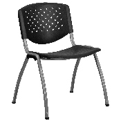 HERCULES Series 880 lb. Capacity Black Plastic Stack Chair with Titanium Gray Powder Coated Frame, RUT-F01A-BK-GG
