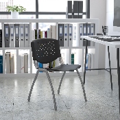 HERCULES Series 880 lb. Capacity Black Plastic Stack Chair with Titanium Gray Powder Coated Frame, RUT-F01A-BK-GG