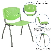 HERCULES Series 880 lb. Capacity Green Plastic Stack Chair with Titanium Gray Powder Coated Frame, RUT-F01A-GN-GG