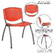 HERCULES Series 880 lb. Capacity Orange Plastic Stack Chair with Titanium Gray Powder Coated Frame, RUT-F01A-OR-GG