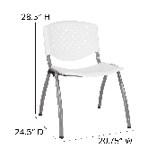 HERCULES Series 880 lb. Capacity White Plastic Stack Chair with Titanium Gray Powder Coated Frame, RUT-F01A-WH-GG