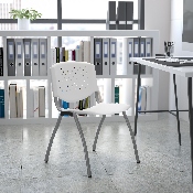 HERCULES Series 880 lb. Capacity White Plastic Stack Chair with Titanium Gray Powder Coated Frame, RUT-F01A-WH-GG