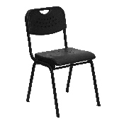 HERCULES Series 880 lb. Capacity Black Plastic Stack Chair with Open Back and Black Frame, RUT-GK01-BK-GG