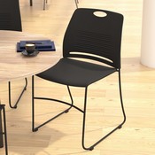 HERCULES Series Commercial Grade 660 lb. Capacity Black Plastic Stack Chair with Black Powder Coated Sled Base Frame and Integrated Carrying Handle, RUT-NC499A-BK-GG