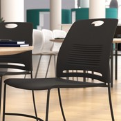 HERCULES Series Commercial Grade 660 lb. Capacity Black Plastic Stack Chair with Black Powder Coated Sled Base Frame and Integrated Carrying Handle, RUT-NC499A-BK-GG