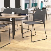 HERCULES Series Commercial Grade 660 lb. Capacity Gray Plastic Stack Chair with Black Powder Coated Sled Base Frame and Integrated Carrying Handle, RUT-NC499A-GY-GG