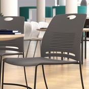 HERCULES Series Commercial Grade 660 lb. Capacity Gray Plastic Stack Chair with Black Powder Coated Sled Base Frame and Integrated Carrying Handle, RUT-NC499A-GY-GG