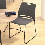HERCULES Series Commercial Grade 660 lb. Capacity Gray Plastic Stack Chair with Black Powder Coated Sled Base Frame and Integrated Carrying Handle, RUT-NC499A-GY-GG