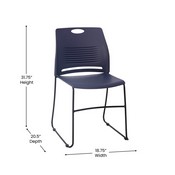 HERCULES Series Commercial Grade 660 lb. Capacity Navy Plastic Stack Chair with Black Powder Coated Sled Base Frame and Integrated Carrying Handle, RUT-NC499A-NAVY-GG
