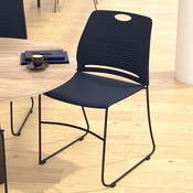 HERCULES Series Commercial Grade 660 lb. Capacity Navy Plastic Stack Chair with Black Powder Coated Sled Base Frame and Integrated Carrying Handle, RUT-NC499A-NAVY-GG