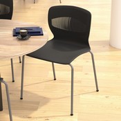 HERCULES Series Commercial Grade 770 lb. Capacity Ergonomic Stack Chair with Lumbar Support and Silver Steel Frame - Black, RUT-NC618-BK-GG