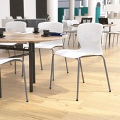 HERCULES Series Commercial Grade 770 lb. Capacity Ergonomic Stack Chair with Lumbar Support and Silver Steel Frame - White, RUT-NC618-WH-GG