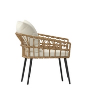 Evin Set of 2 Boho Indoor/Outdoor Rope Rattan Wicker Patio Chairs with Cream All-Weather Cushions, Natural, SB-1960-CH-CREAM-GG